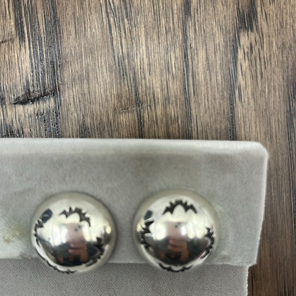 Polished Sterling Silver Button Earrings Clip on Etched in Black Halloween - Picture 5 of 11